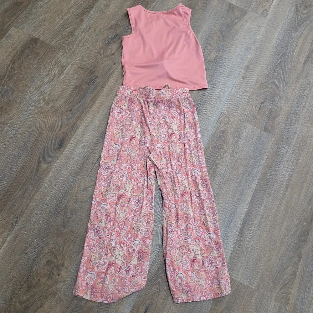 Btween Girls Pink Twist Front Crop Top and Paisley Wide Leg Pants Set Size 6